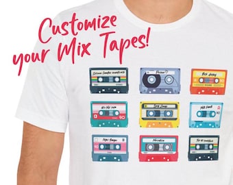 ANPASSA! Mix Tape-skjorta, tröja, personlig t-shirt, personlig tröja, anpassningsbar, kassettband, retromusik, skapa din egen