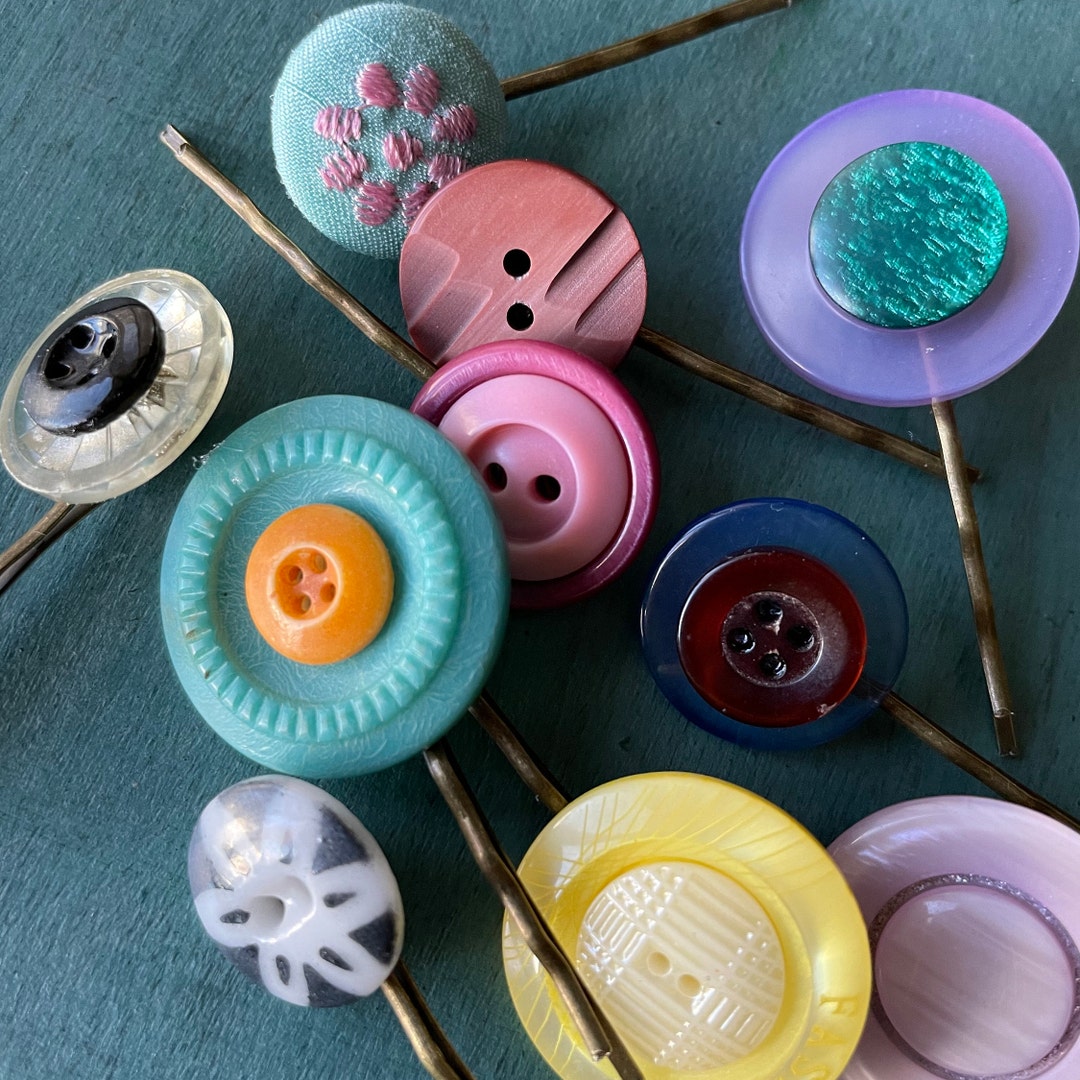 Vintage Button Hair Pins, Antique Buttons, Hair Accessory, Repurposed ...