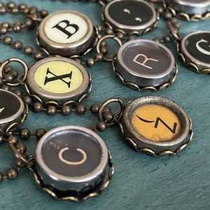 1920s and 30s Typewriter Letter Key necklace, old type, repurposed jewelry, typewriter collector, upcycled antiques, vintage jewelry