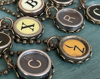 1920s and 30s Typewriter Letter Key necklace, old type, repurposed jewelry, typewriter collector, upcycled antiques, vintage jewelry