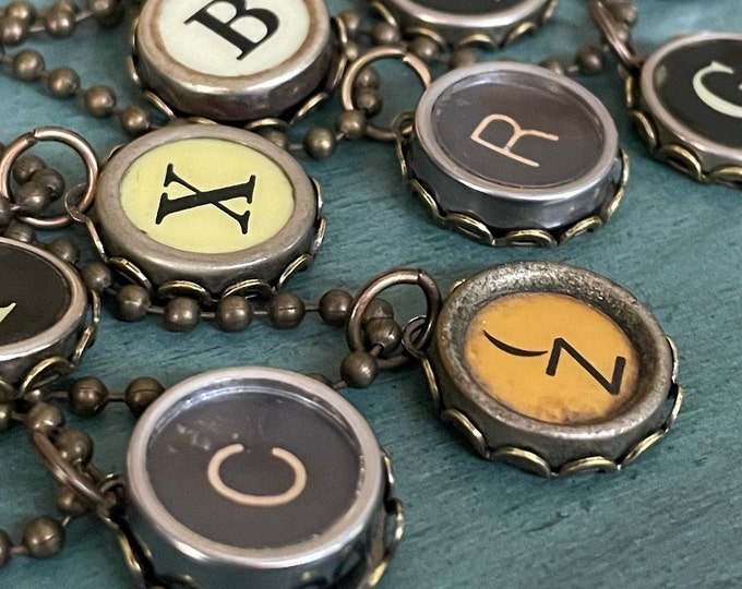 1920s and 30s Typewriter Letter Key necklace, old type, repurposed jewelry, typewriter collector, upcycled antiques, vintage jewelry