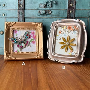Framed Vintage Brooch, Spring, repurposed, bike, butterfly, flower, wreath, upcycled, vintage jewelry, brooches, handkerchief bild 4