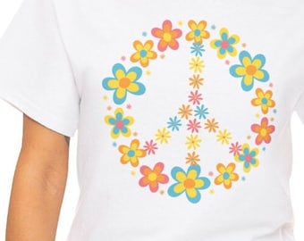 Retro Flower Peace TShirt, Boho clothing, flower power, flower child, 1960s, 1970s, spring tshirt, flower, peace sign, peace symbol