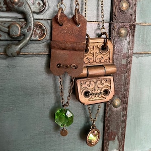 Vintage Hinge Necklace, antique jewelry, chandelier crystal, Swarovski, repurposed antiques, upcycled jewelry