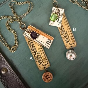 Vintage Ruler and Brass Tag Necklace, 1960s and 1970s, Steampunk ...