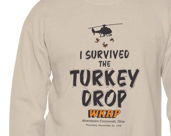 Camiseta, sudadera, Acción de Gracias, Les Nessman, WKRP en Cincinnati, TV de los 70, Johnny Fever, ropa de otoño