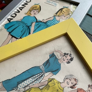 Framed Vintage Sewing pattern cover, Butterick, Simplicity, Advance, 1960s, 1950s, repurposed antiques, upcycled antiques, sewing