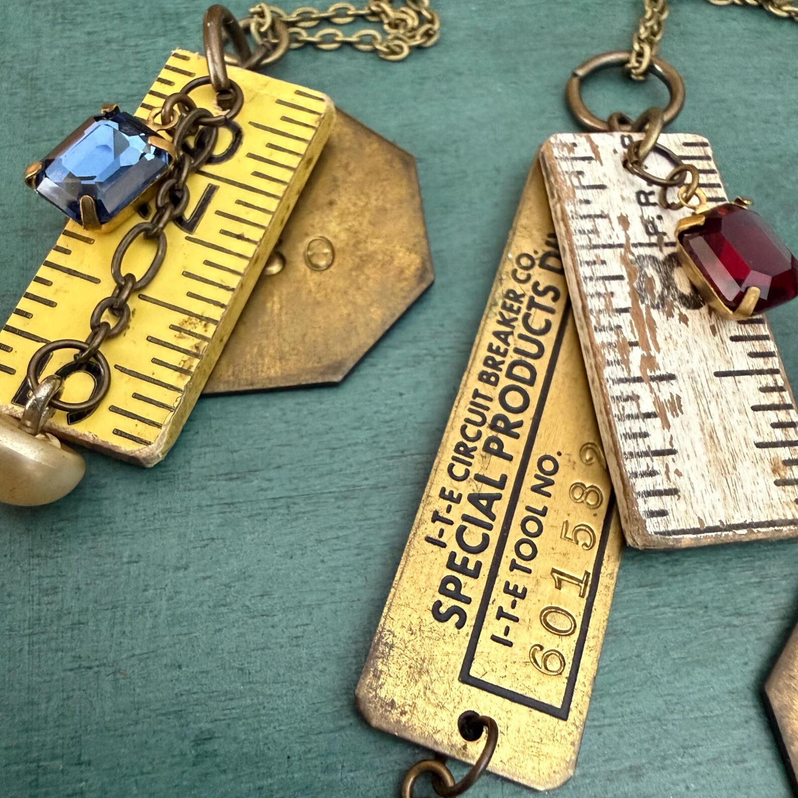Vintage Ruler and Brass Tag Necklace, 1960s and 1970s, Steampunk ...