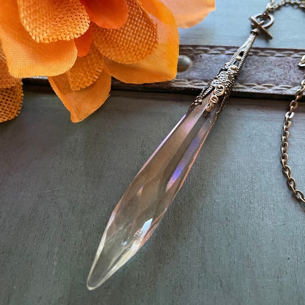 Vintage Icicle Chandelier crystal necklace, vintage crystal, repurposed antiques, upcycled jewelry, upcycled antiques