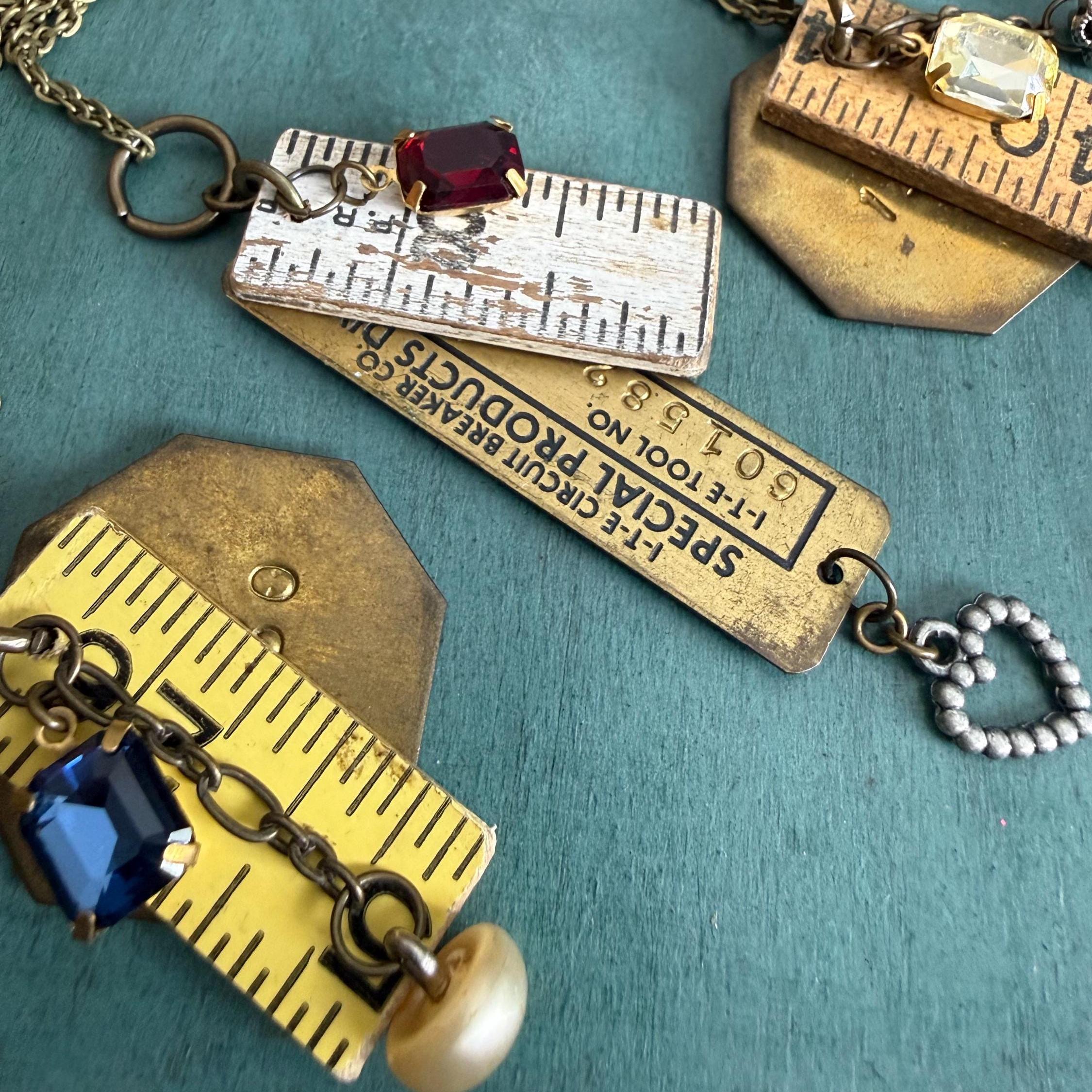 Vintage Ruler and Brass Tag Necklace, 1960s and 1970s, Steampunk ...