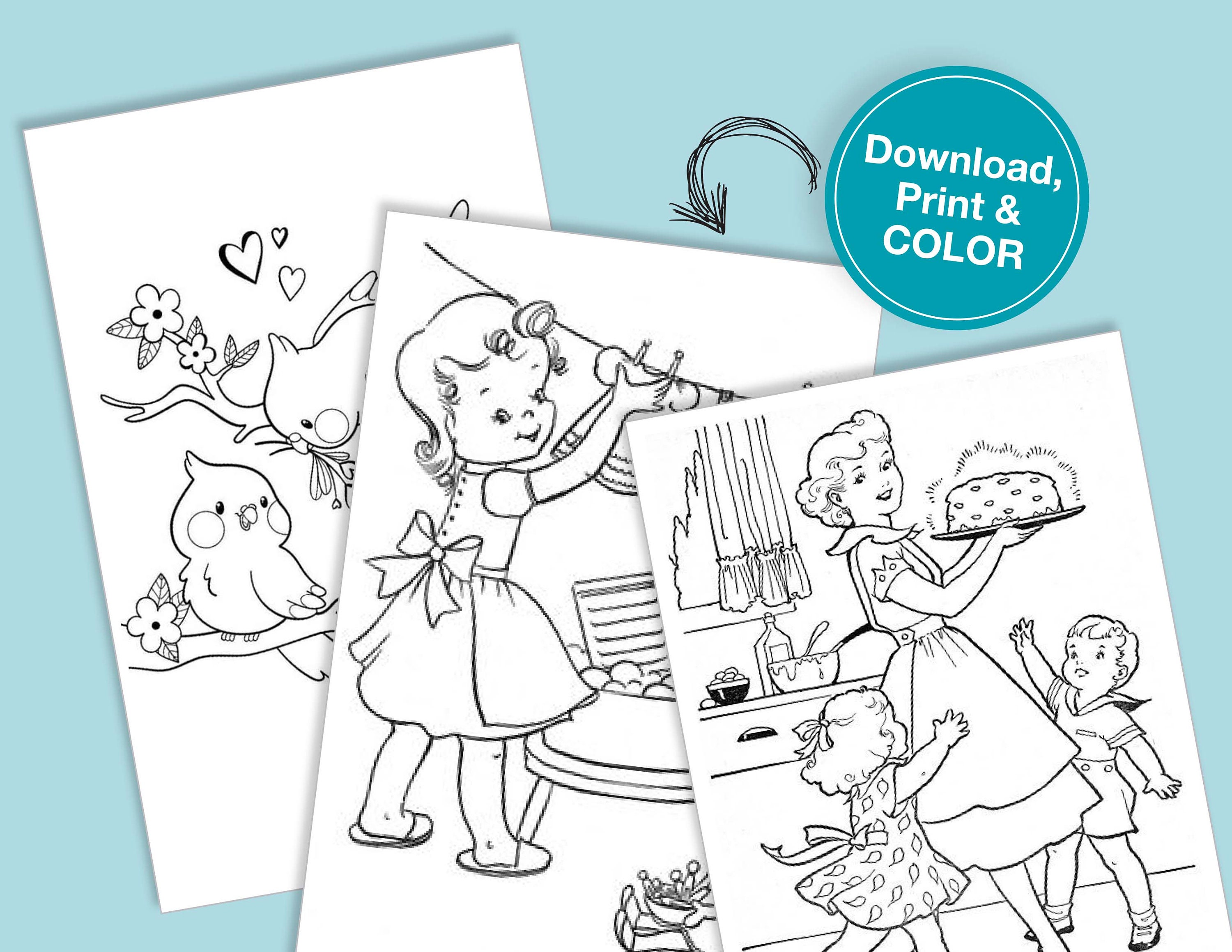 Vintage Coloring Pages, Instant Download Coloring Pages, Printable ...