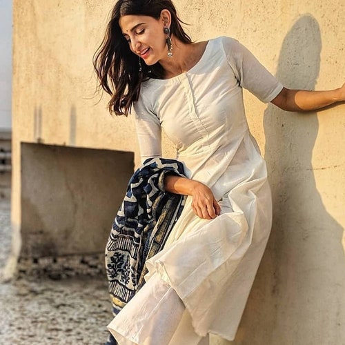 Beautiful White Kurti And Duppatta Combo Indian White Etsy Australia