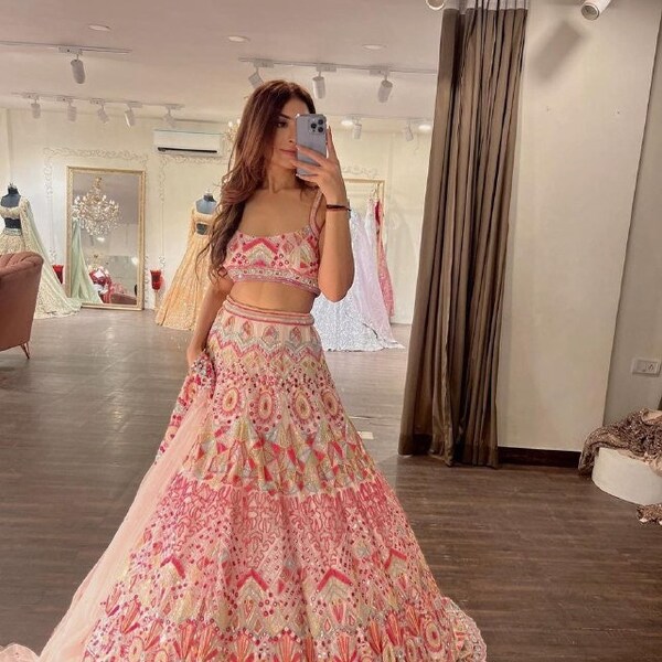 Indian Partywear Baby Pink Embroidered Lehenga Choli set with Dupatta Fully Stitched, Designer Lehenga set for women Ready to wear