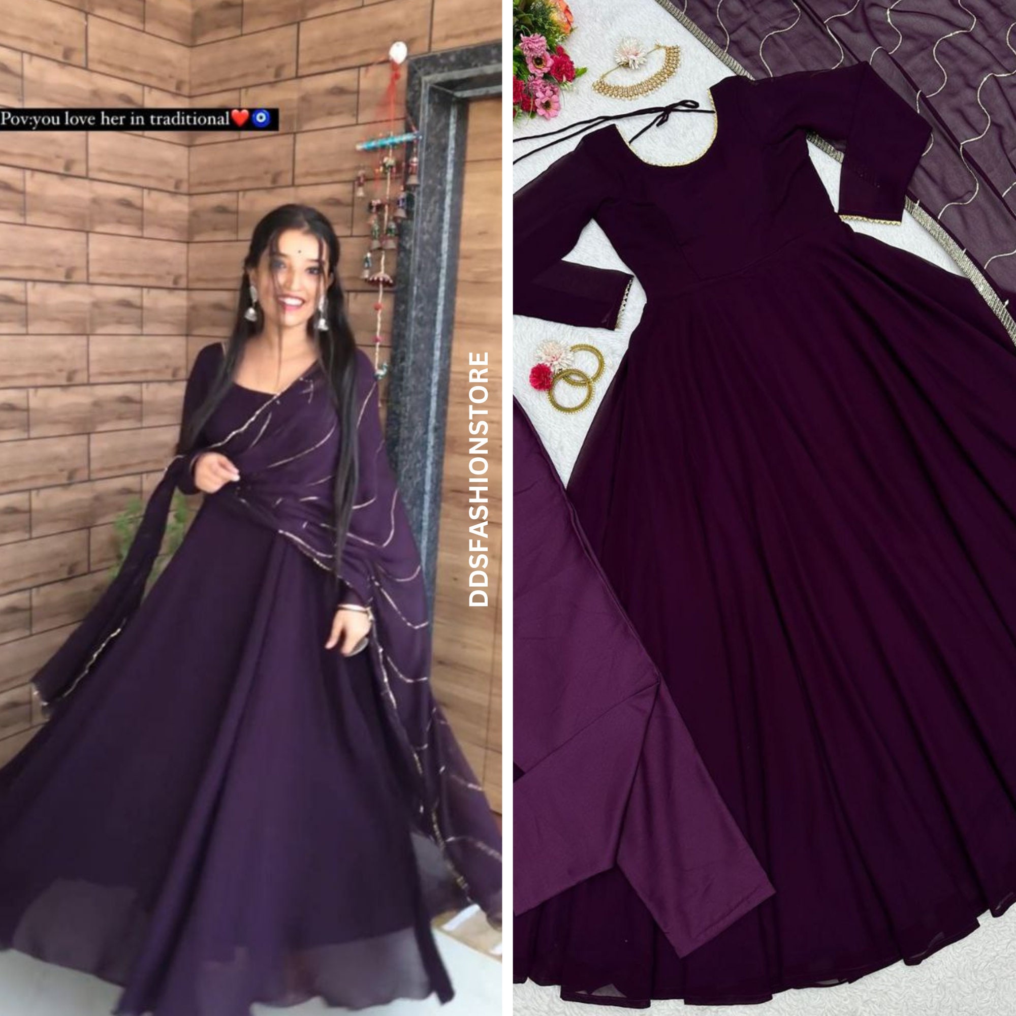 Pakistani Single Color Plain Full Flared Anarkali Dress Designer Dupatta, 3  Pc Salwar Kameez Readymade Indian Dress Partywear 