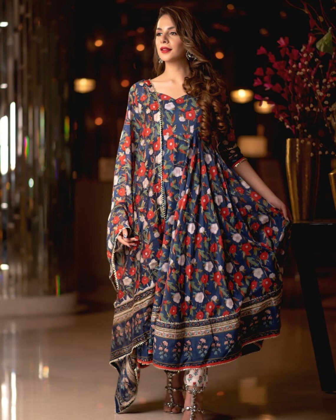 Beautiful Cotton Umbrella Kurti With Pants & Duppatta Indian Etsy