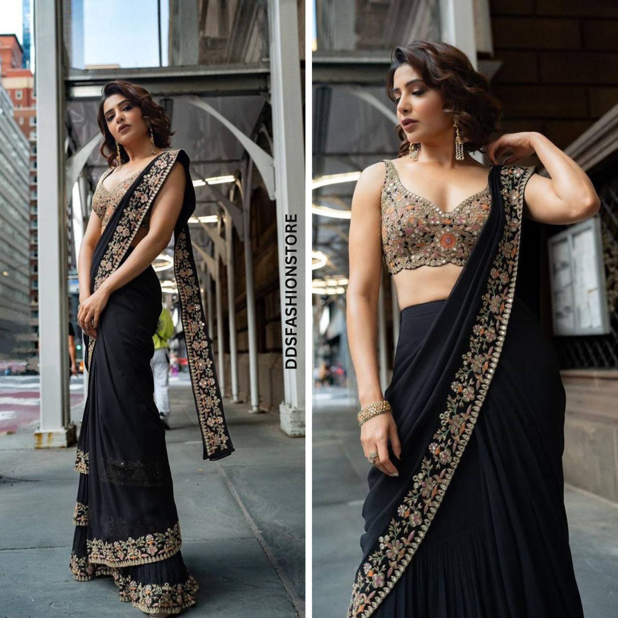 Designer Black Chic Look Embroidery Saree for Girls / Women hq nude picture