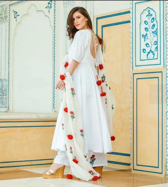 white plain anarkali suit