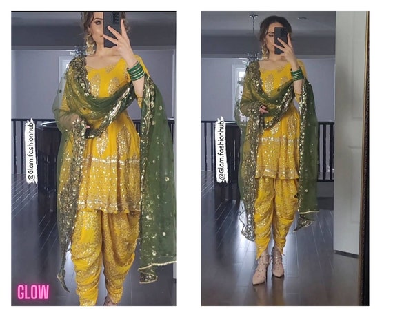 Yellow Silk Patiala Suit Salwar Kameez Punjabi Suit Phulkari Dupatta Custom  Stitched Made to Order Indian Wedding Dress Women Dresses - Etsy Norway