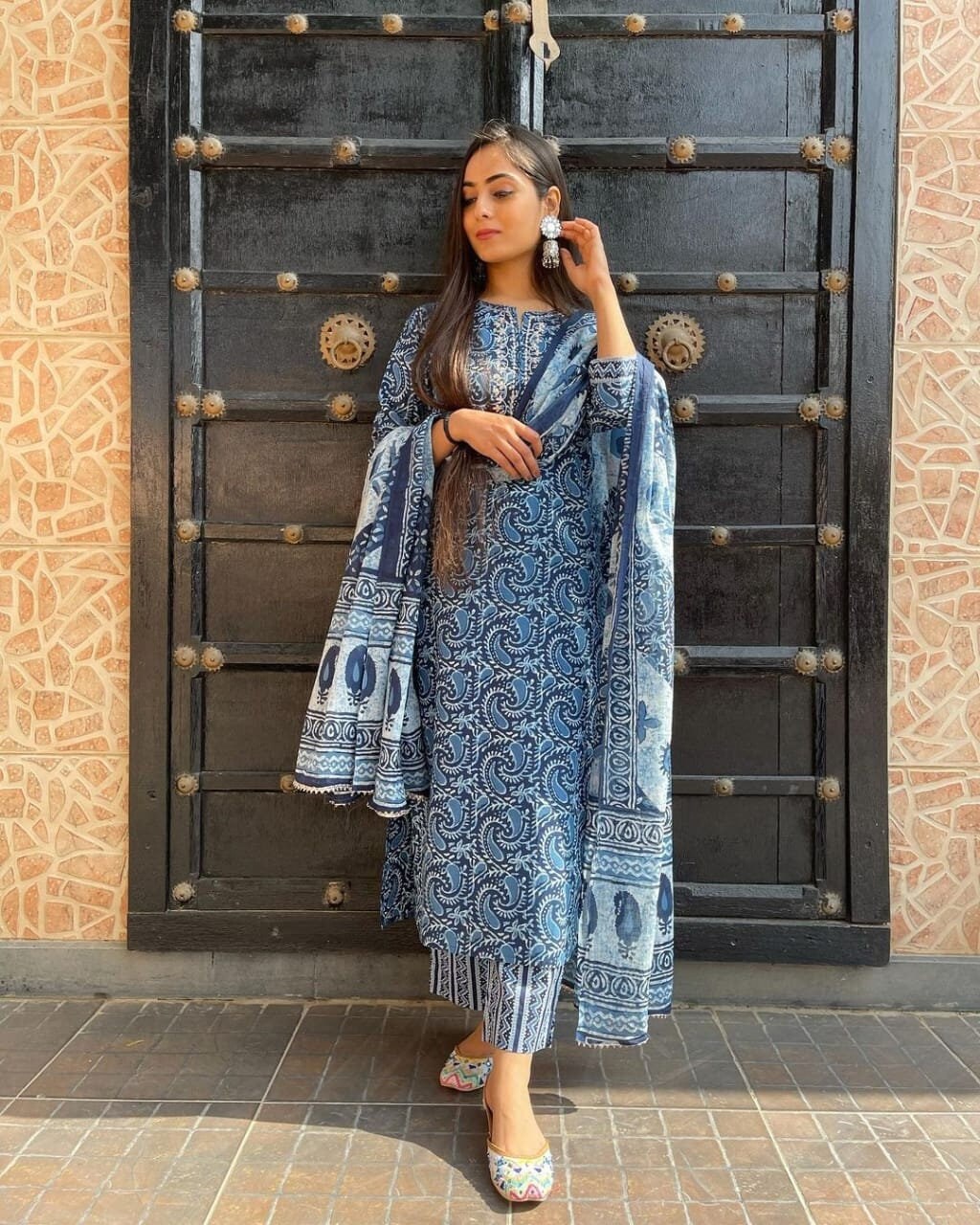 Jaipuri Cotton Printed Blue Straight 