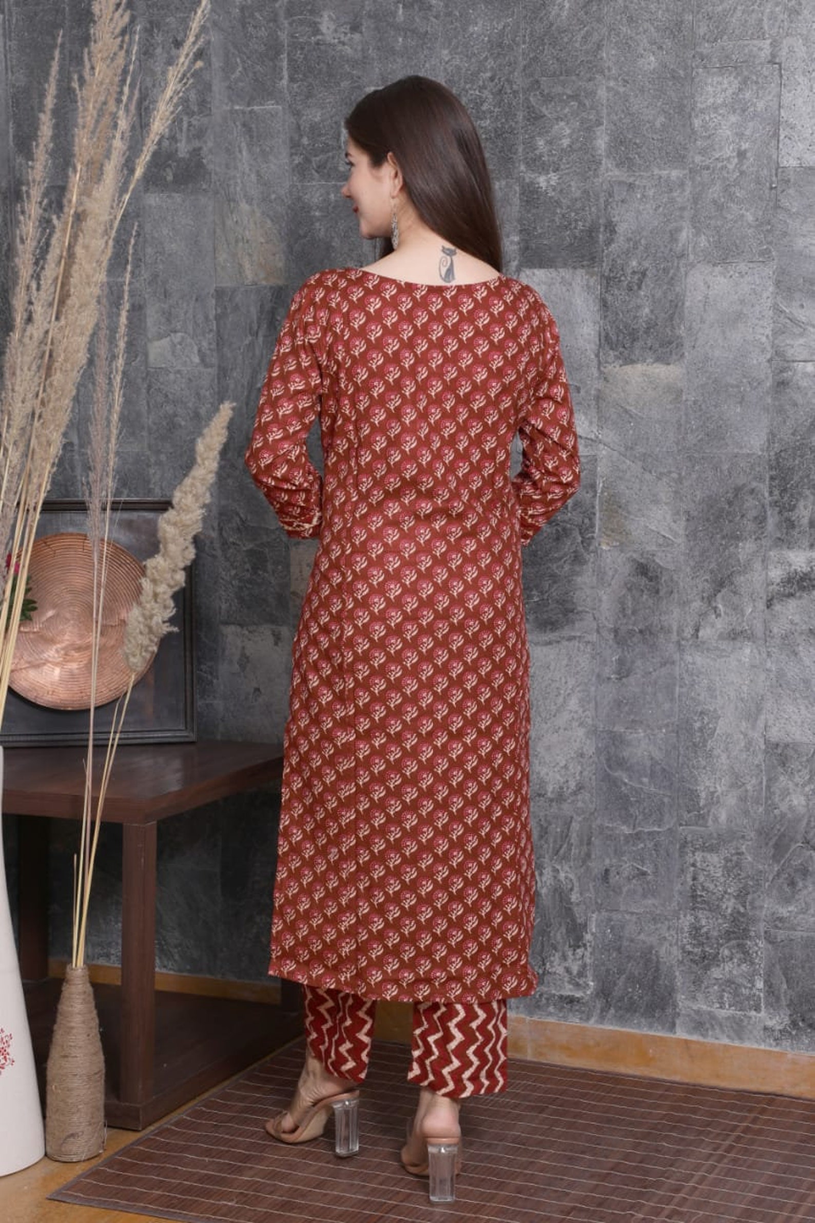 Classic Wine color Cotton Straight Kurta Pant set for women Etsy