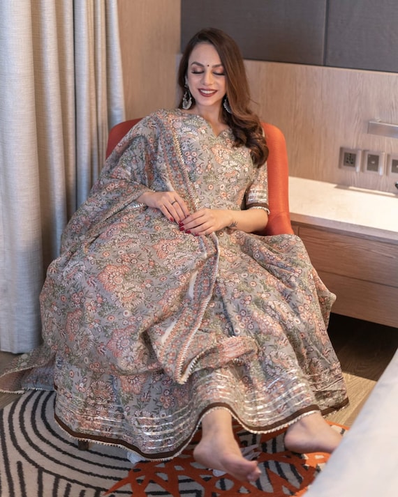 Indian Designer Cotton Anarkali Suit 