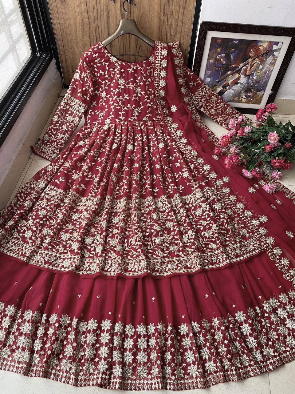 Indian New Designer Heavy Georgette Embroidered Gown With - Etsy