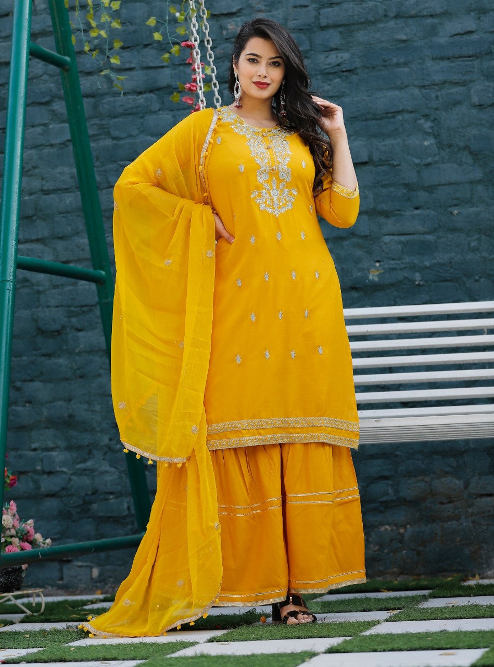 Pakistani Yellow Kurti Sharara Set Bollywood Designer Kurti | Etsy