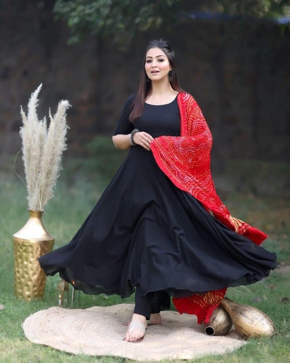 Georgette Black Anarkali Kurta & Kurti - Luxury Shukra