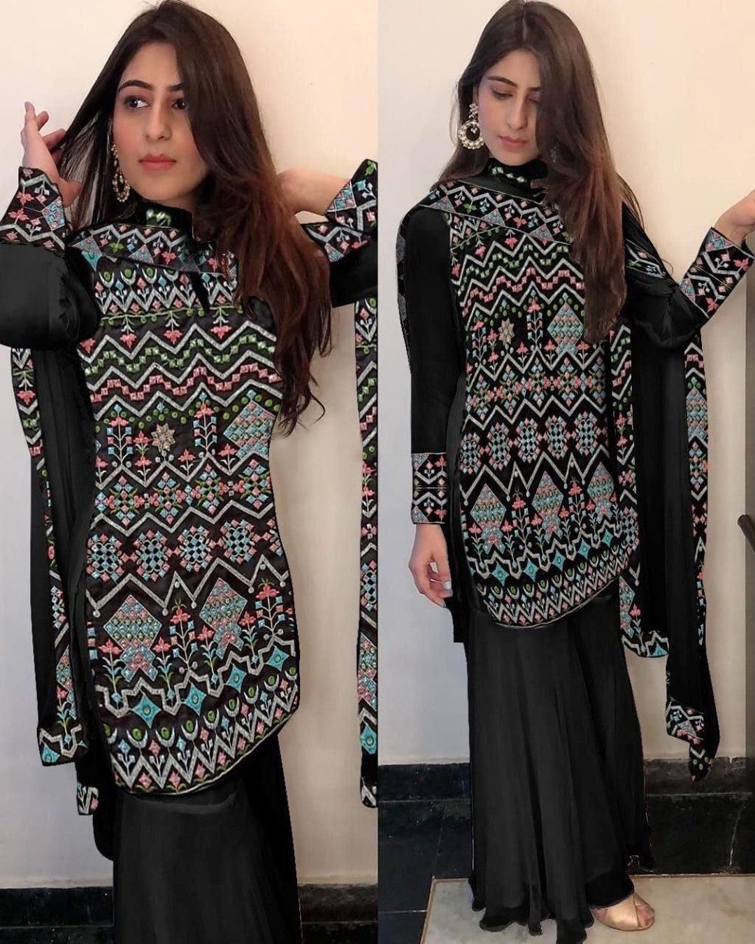 Women Designer Sharara Kurta Dupatta Pakistani Salwar Kameez Beautiful Kurti  New | eBay