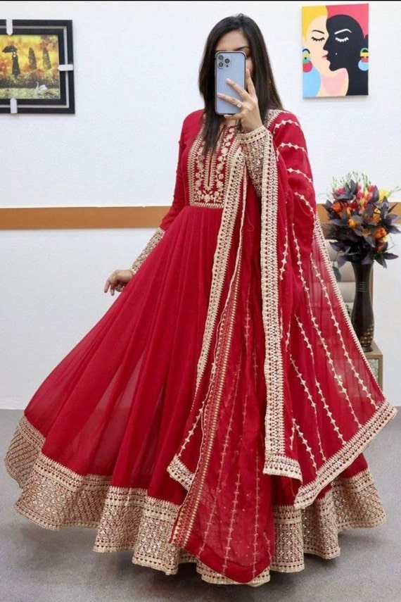 Buy Red Faux Georgette Printed Anarkali Suit After Six Wear Online at Best  Price | Cbazaar