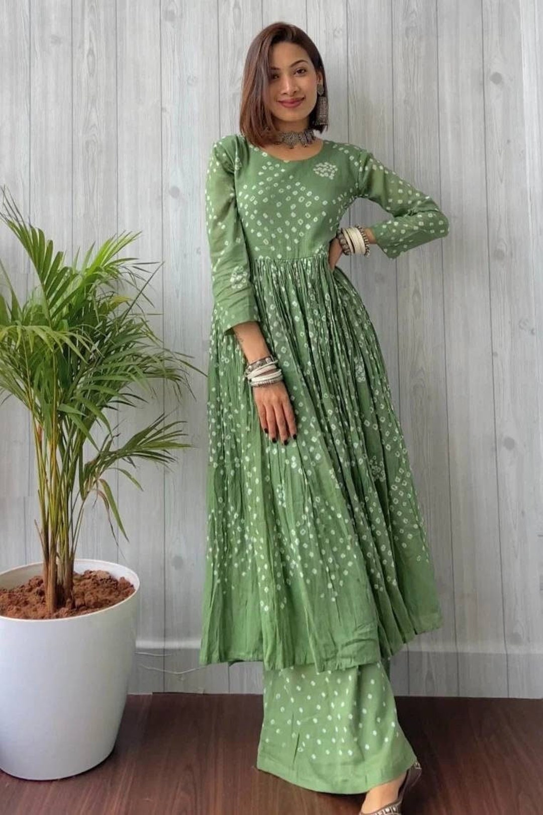 Indian Ethnic Green Bandhani Cotton Kurta Palazzo Set - Etsy
