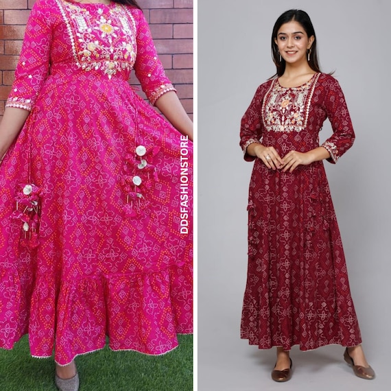 Pink Color Heavy Khatli Worked Gown at Rs 2299 | Mirror Work Gowns in Surat  | ID: 15302492333