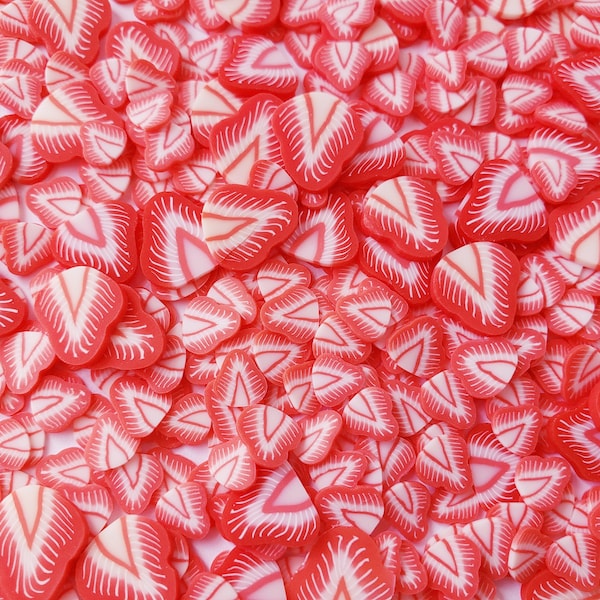 Strawberry Clay Sprinkles - 5mm-10mm FAKE Fruit Clay Cane Slices for Slime, Nails, Resin Crafts, Snow Globe Cups, Party Confetti