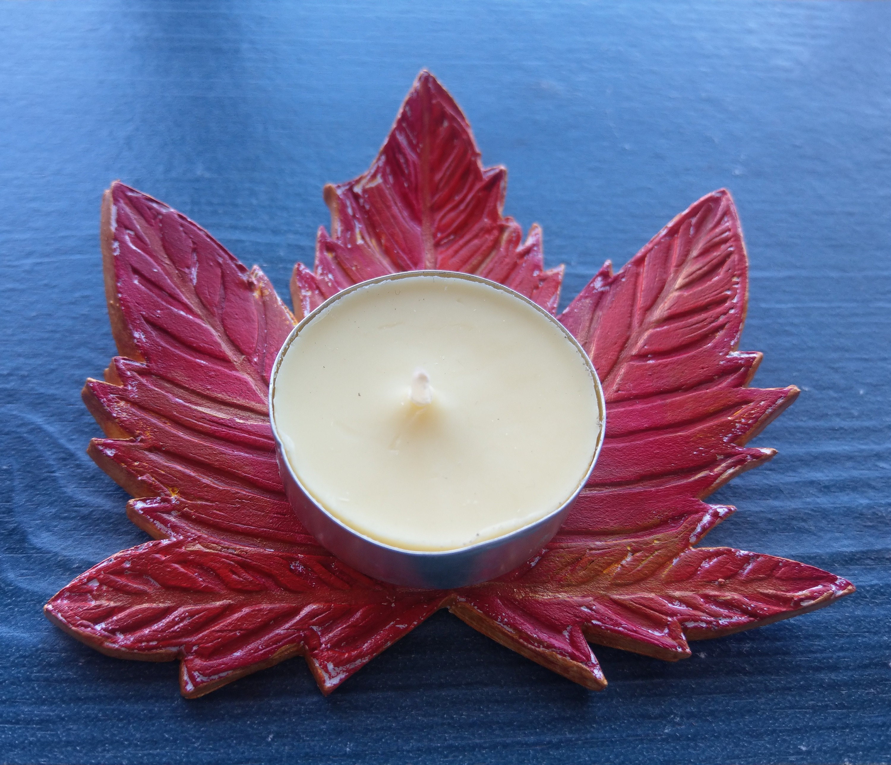 Red Maple Leaf Tea Light Holder Tea Light Holder Ceramic Etsy
