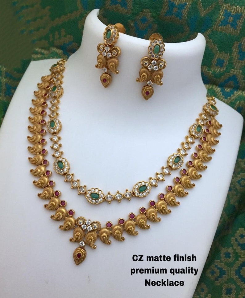 Premium Quality CZ Matte Finish Necklace /& Earring