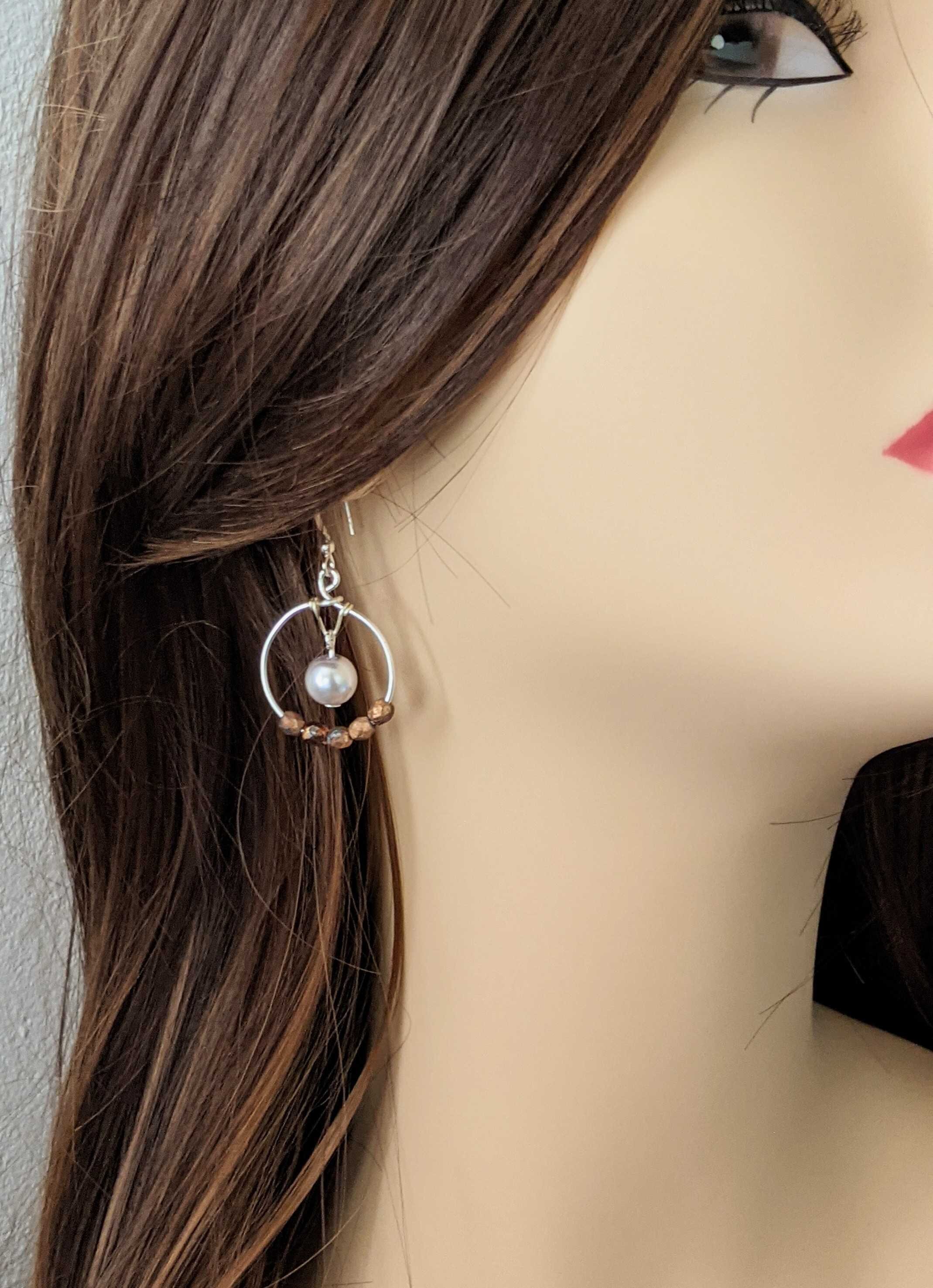 Drop Hoop Earrings silver earrings pearl hoop design Etsy