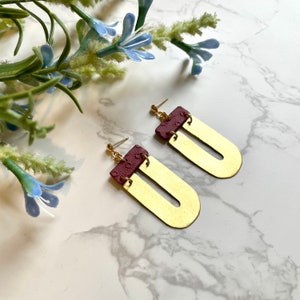Polymer clay earrings | Statement earrings | Brass | Funky earrings | Mid century modern | Minimalistic |Bridal earrings |Long Arch Earrings