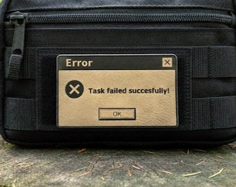 Task Failed Successfully Morale Patch – Windows Error Meme Faux Leather Badge (80x50mm)