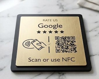 Google Review NFC Sign with QR Code, Custom Tap to Review Plaque, Luxury Acrylic Stand, Boost Google Ratings, Salon & Restaurant Sign