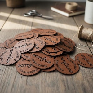 Etiquetas de piel sintética personalizadas: parches grabados con láser para tejer y manualidades