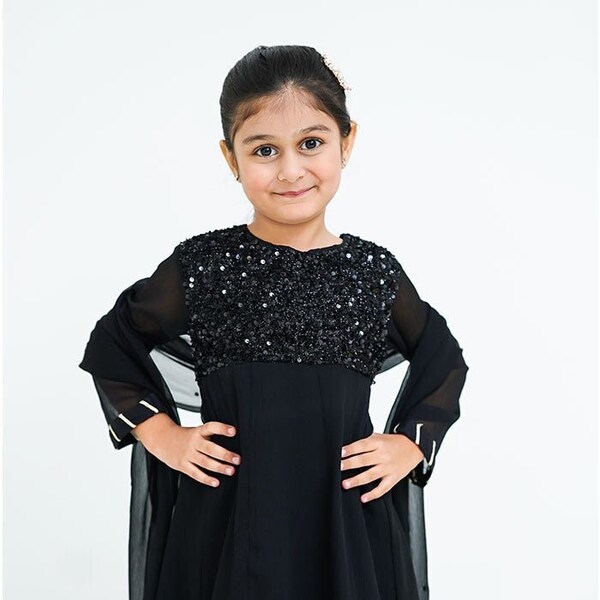 Jet Black Chiffon: 3 Piece Shalwar Kameez Dupatta