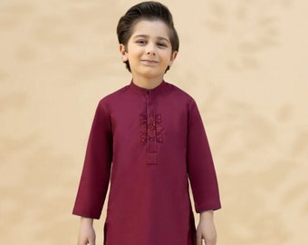 Boy's Embroidered Kurta Shalwar : Maroon
