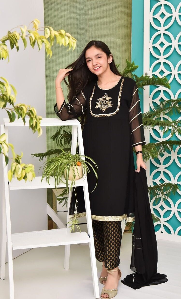 Pakistani Girls Embroidered Shalwar Kameez Eid Dress Etsy Canada