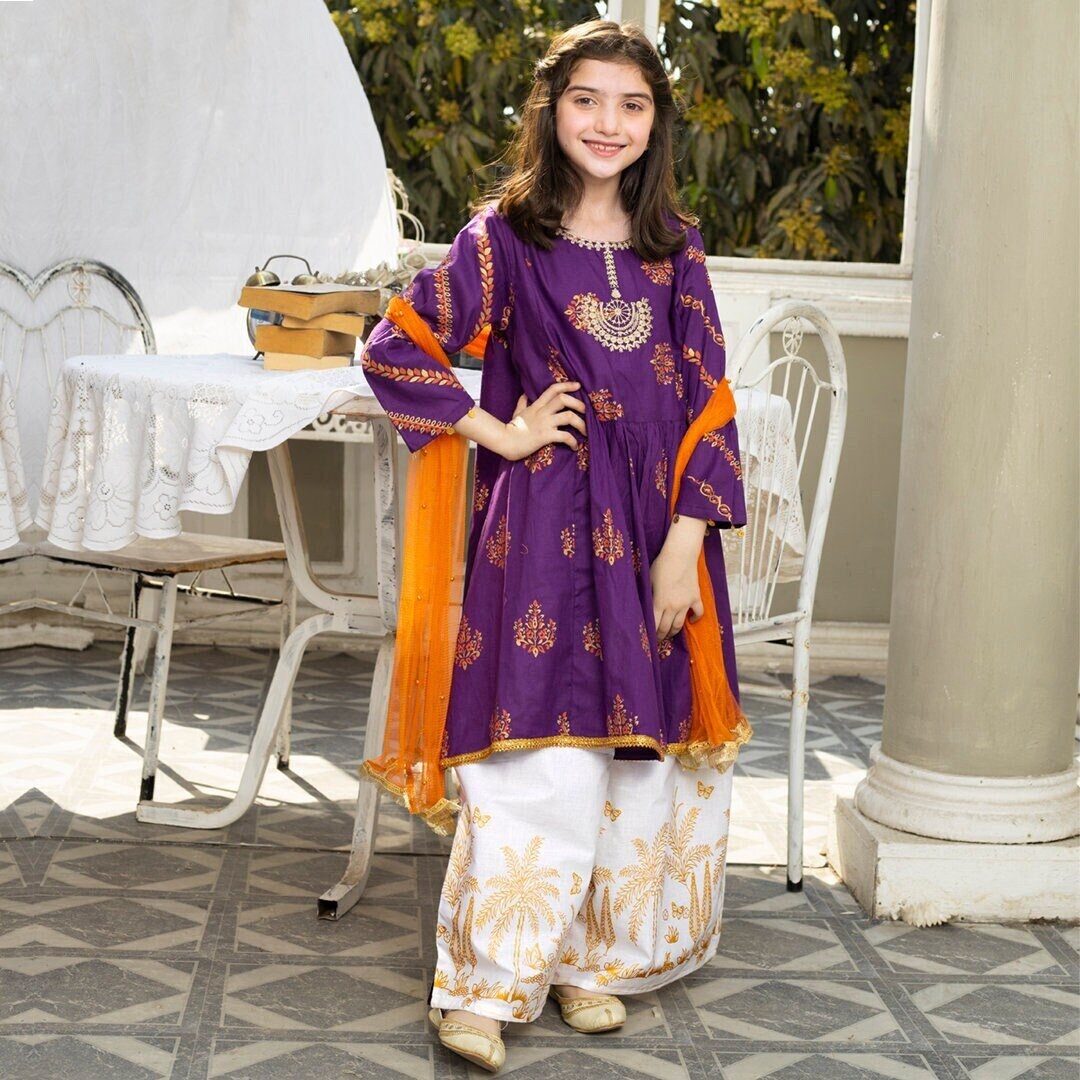 Purple 3 Piece Embroidered Dress Etsy