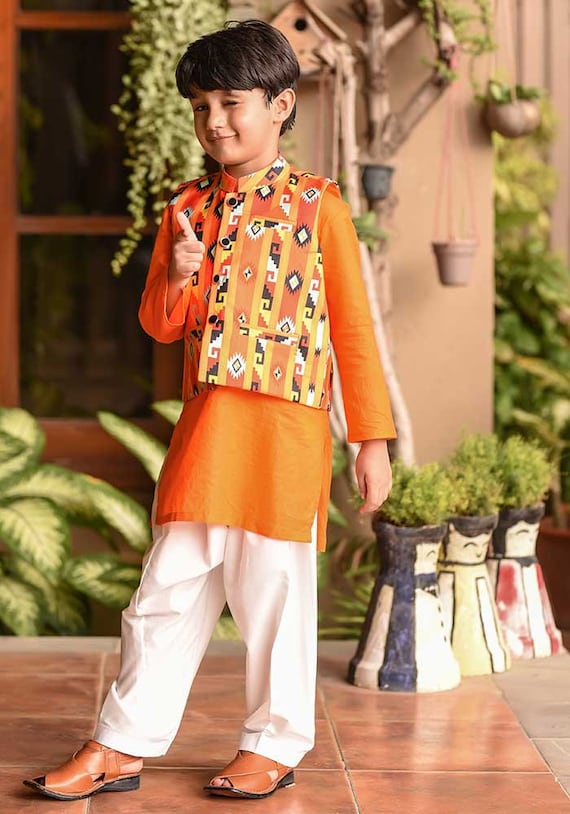 Boys 3-Piece Waistcoat Kurta Shalwar - Premium Traditional Outfit 3-4Y