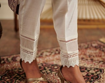 Women White RawSilk Trouser