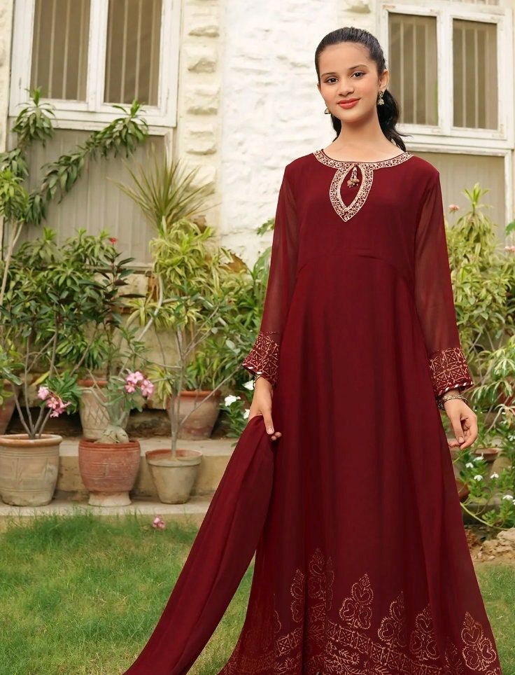 Maroon : 3 Piece Girl's Dress