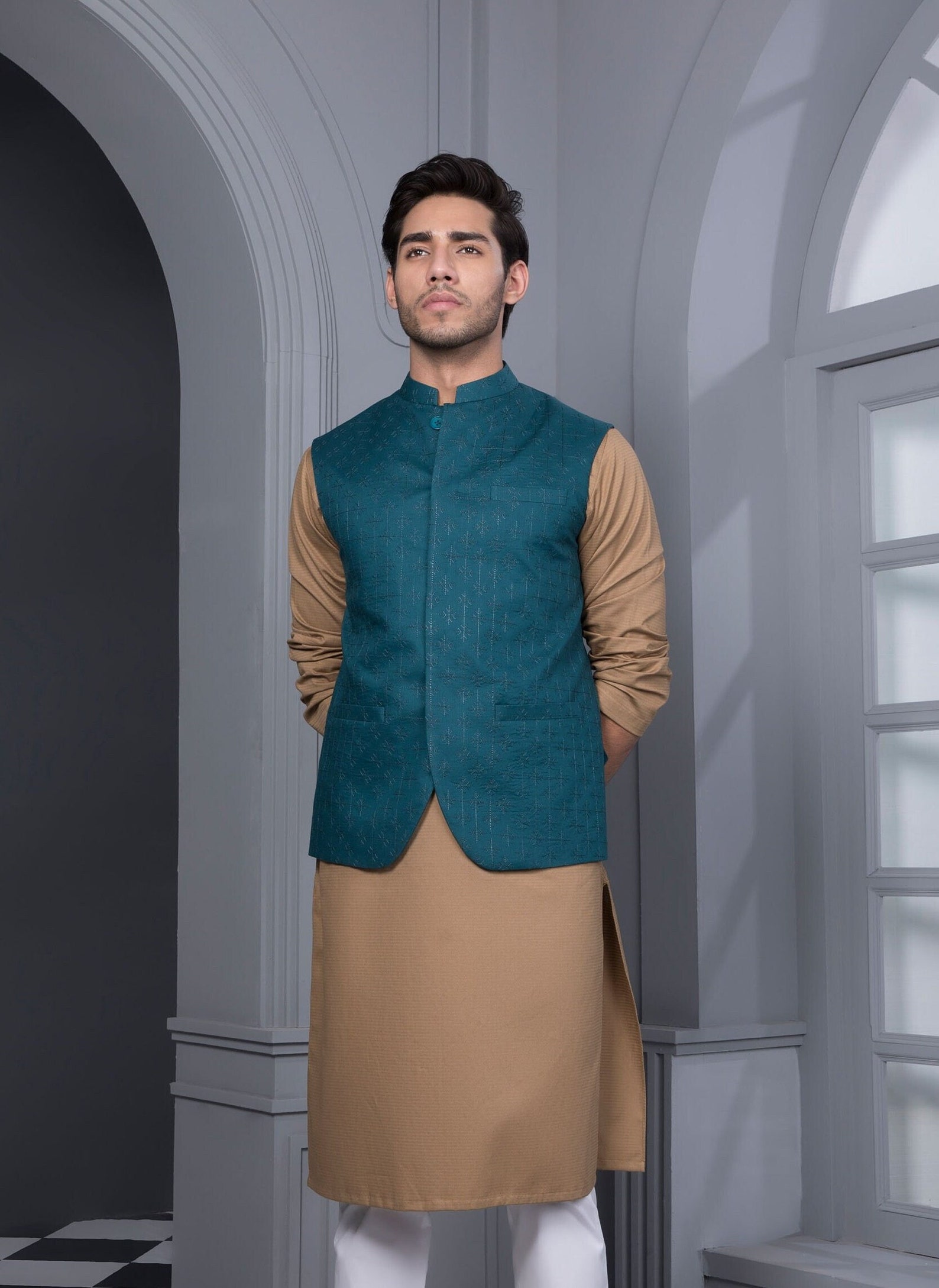 Men's Dark Teal Besom Pockets  Big and Tall Waist coat & Tie main image 1