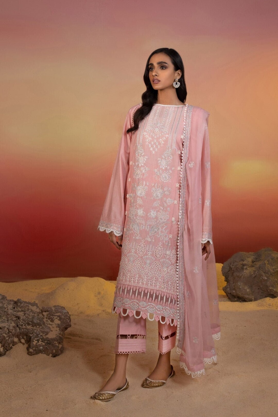 Peach Silk Blend Embroidered Party wear Suit