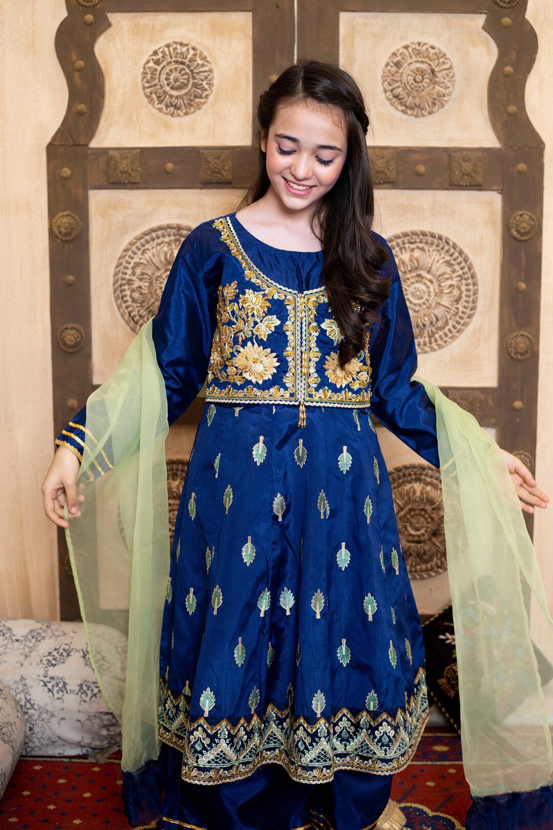 Sky Blue Thread Work Luxury Embroidery Dress 3 Piece